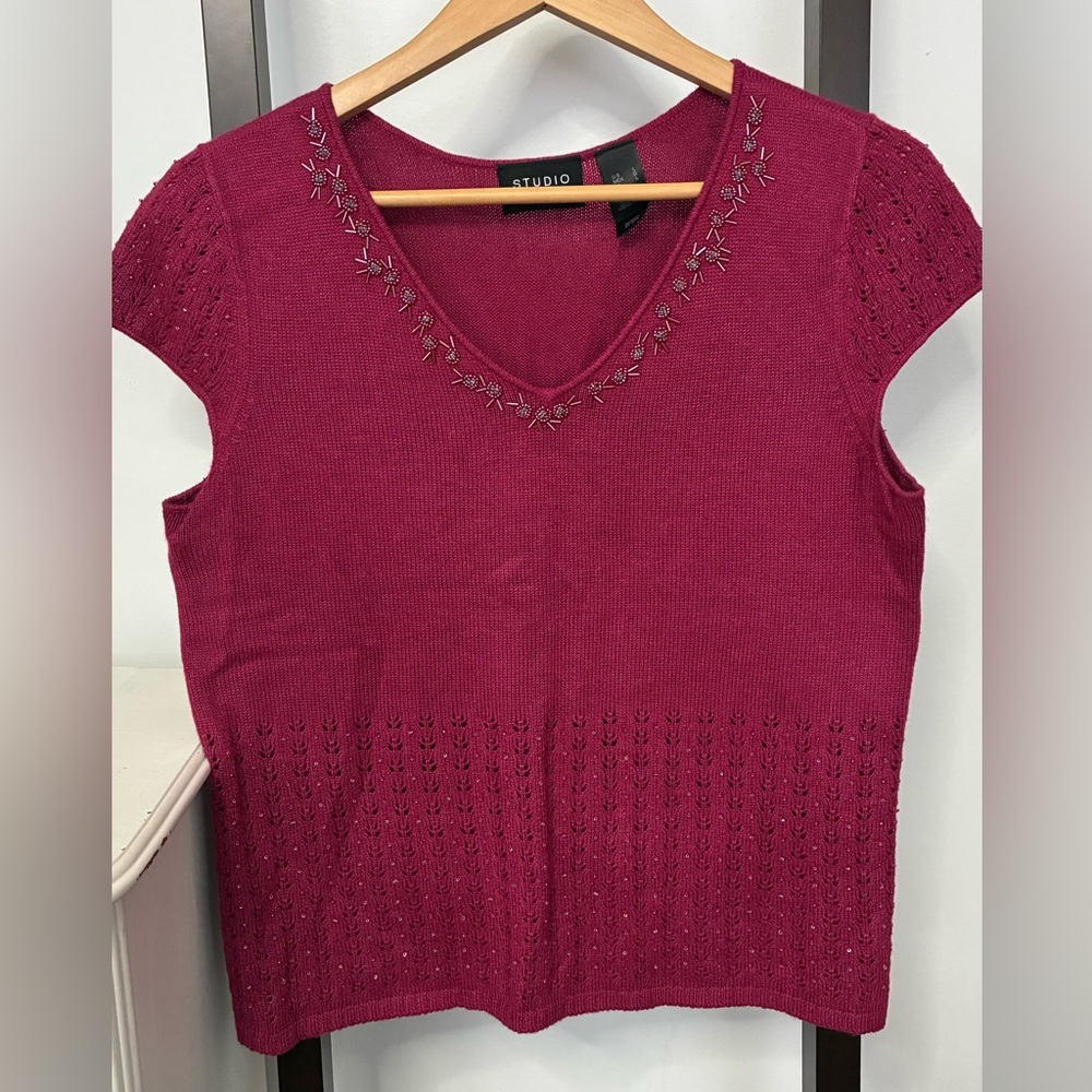 Liz Claiborne Women's pink/fuchsia Embroidered silk top. EUC. Size L
Fall